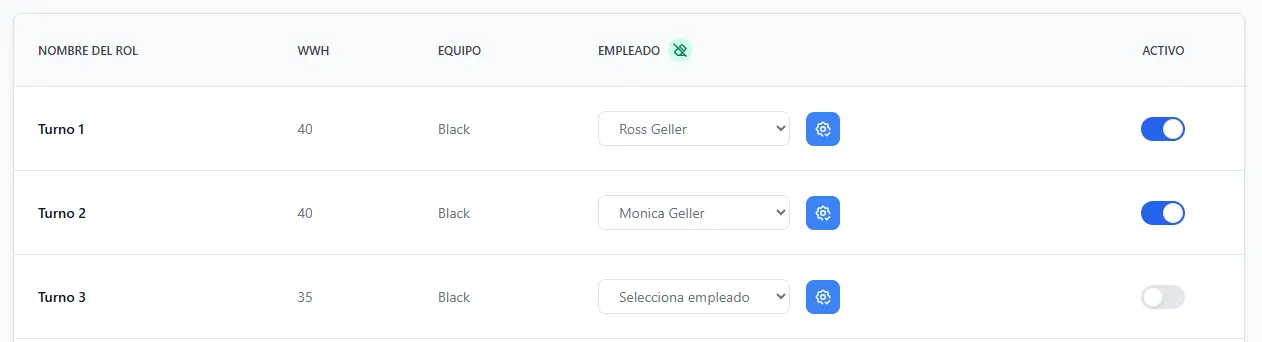 3. Asignación de empleados a turnos genéricos