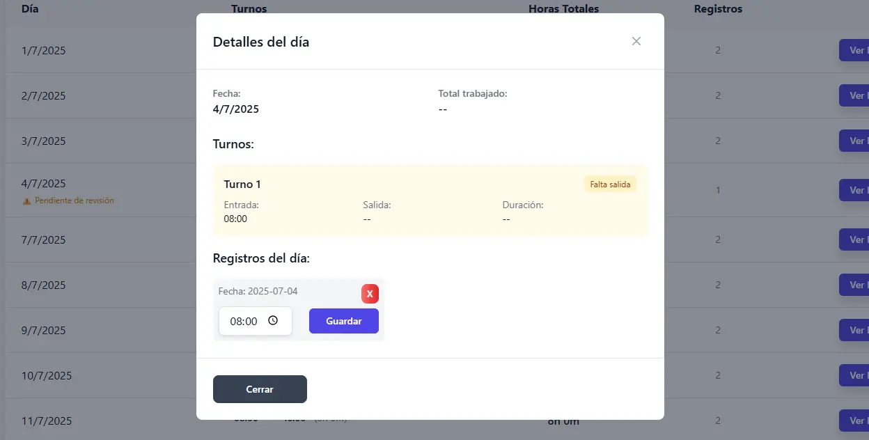 2. Corrección e inserción manual de fichajes